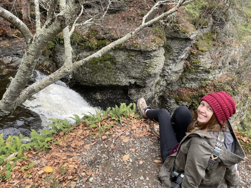 alex at waterfall in the delaware water gap
