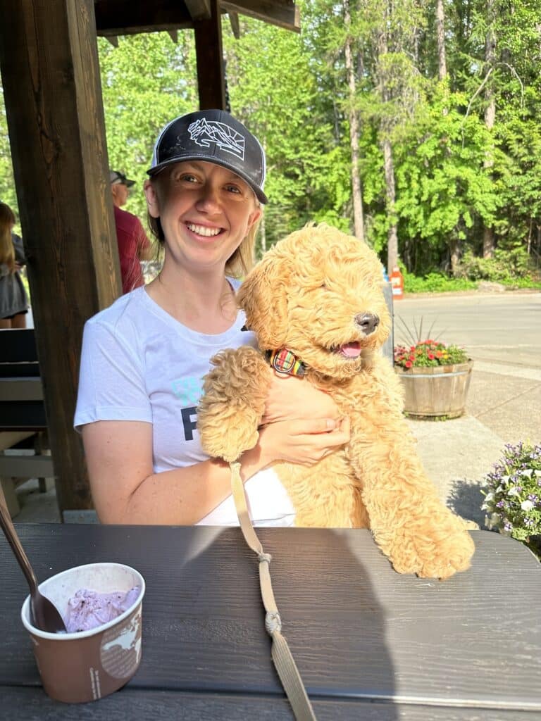 Gravy and I enjoying some ice cream at Apgar Village.
