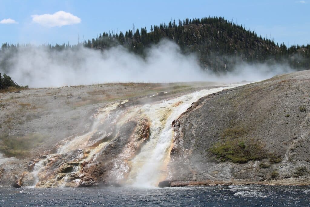 water flowing from the midway geyser basin into the firehole river