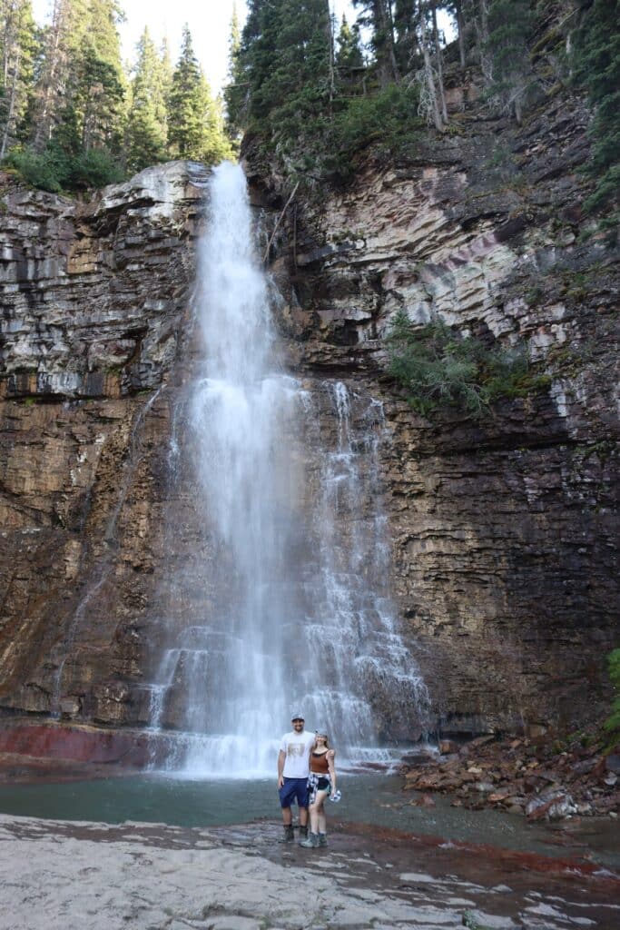 alex and daniel at virginia falls in glacier national park