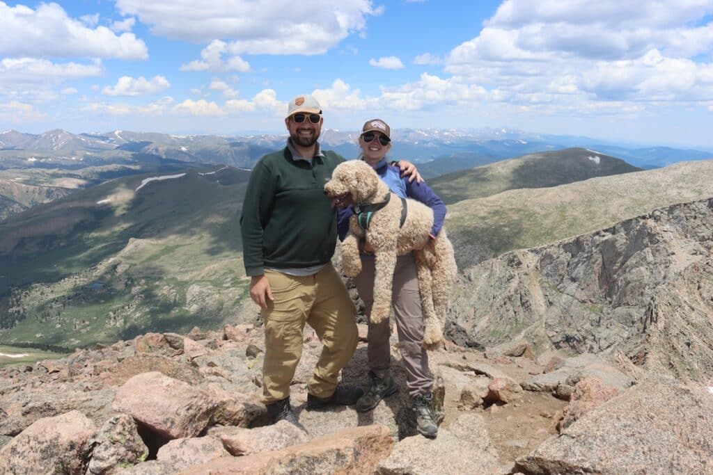 daniel, gravy, and alex on the summit of mount bierstadt in colorado